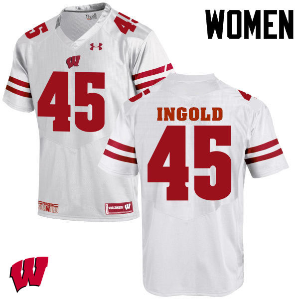 Women Wisconsin Badgers #45 Alec Ingold College Football Jerseys-White